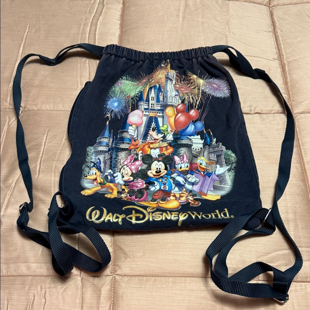 Disney Navy Drawstring Backpack with Vibrant Character Design